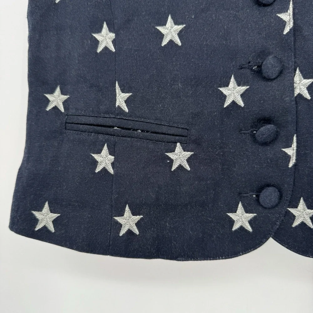 90s Liz Sport Blue Embroidered Vest‎ Women's Petite 2 Preppy Patriotic Button Up